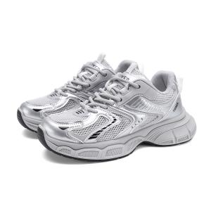 FOXER Серебряные женские кроссовки на массивной подошве с противоскользящей и износостойкой дышащей сеткой, цвет Silver (Breathable Mesh)
