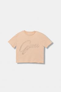 Детская хлопковая футболка Guess, бежевый