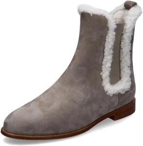 Женские теплые ботинки Chelsea XYD, круглый носок, плоская подошва, укороченные ботильоны с эластичными вставками, пушистые, для холодной погоды, Grey