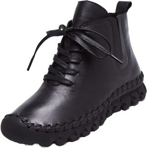 Женские ботинки Челси с поддержкой свода стопы из кожи, ручная строчка, высокий каблук, шнуровка, нескользящая мягкая подошва, платье, ботильоны AngryMonkey, Black