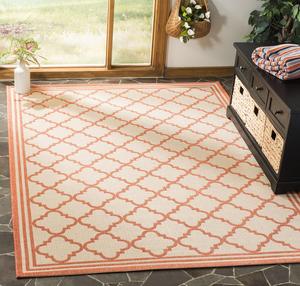 Ковер SAFAVIEH, 161 x 229 см,  Linden Collection Cream / Rust LND121 Trellis для помещений и улицы, не линяет, легко чистится, для патио, заднего двора, крыльца, террасы, прихожей