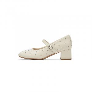 DAPHNE Туфли Мэри Джейн на массивном каблуке 5 см женские бежевые, цвет Beige