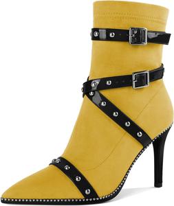 Женские ботильоны Joseywade с каблуком 3,7 дюйма, шпильку, украшенные бусинами и заклепками, с заостренным носком, боковой молнией, из замши, размер 5-13