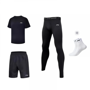 Li Ning Фитнес-наборы мужские умеренные, set (черный short-sleeved shirt+черный shorts+черный pants) with li-ning socks 1 pack
