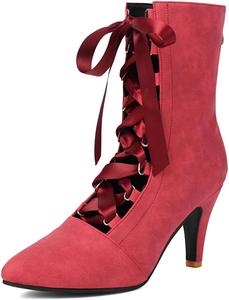 Женские элегантные ботильоны с острым носком на шнуровке, на высоком каблуке-стилет, для свадьбы или вечеринки, короткие JOEUSTY, Red