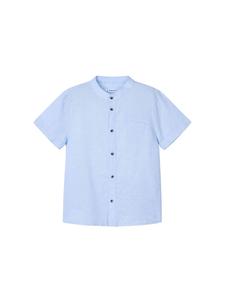 рубашка с короткими рукавами и воротником-стойкой светло-голубого цвета Mayoral