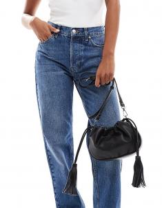 Сумка через плечо PASQ с завязками на шнурке и рюшами, черного цвета