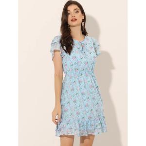 Женское шифоновое платье с рюшами и завязками на рукавах с рюшами и V-образным вырезом выше колена ALLEGRA K, черный