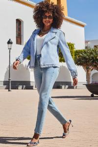 Джинсовая байкерская куртка из 100% хлопка Sosandar, синий