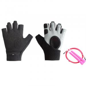 Фитнес-перчатки Li-Ning, li-ning glove starry черный+steel wire jump rope розовый