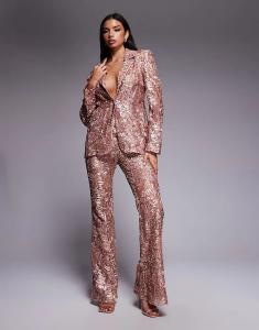 Кружевной блейзер ASOS LUXE, приталенный в цвете румян