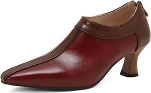 Туфли-ботильоны на невысоком каблуке Alyaafifa для женщин с закрытым заостренным носком, 5 см, ботильоны на щиколотке с молнией, двухцветная матовая кожа, винтажные, для офиса, работы, вечеринок, мероприятий и выпускных, Wine Red