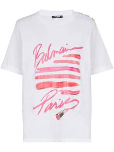 Balmain футболка с принтом Lipstick, белый