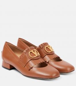Кожаные балетки с бахромой VLogo Signature Valentino Garavani, Tobacco