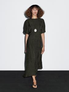 Длинное атласное платье с короткими рукавами Massimo Dutti, бирюзовый