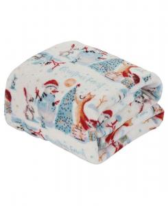 Ультрамягкий и уютный плюшевый плед с изображением Санта-Клауса и лесных друзей на Рождество - 50 дюймов в ширину x 60 дюймов в длину Kate Aurora, 0