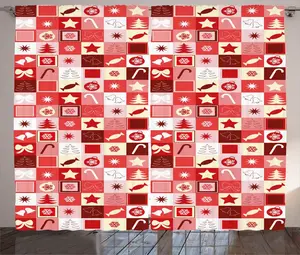 Рождественская штора в деревенском стиле ABAKUHAUS, розовая конусная звезда, универсальная ленточная штора для гостиной с петлями и крючками, 280 x 245 см, рубиново-красный с белым Abakuhaus