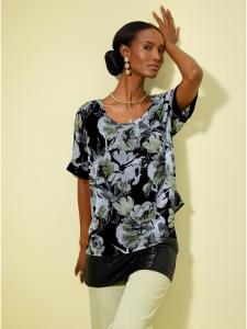 Creation L Блузка с короткими рукавами, с принтом в черно-салатовых тонах