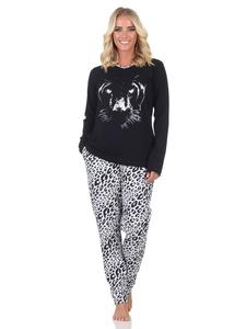NORMANN Пижама с длинными рукавами, брюки для сна, с животным принтом, больших размеров, темно-серый цвет
