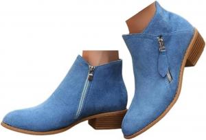 Женские ботильоны на низком каблуке с вырезами, замшевые модные ботинки в стиле вестерн, низкие ковбойские сапоги для женщин, сапоги для широкой голени, короткие осенне-зимние ботинки Generic, Blue #1