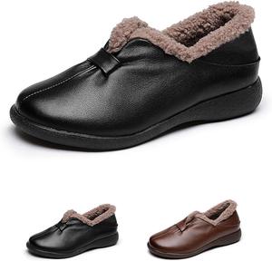 Женские кожаные ботинки на слипонах Cubicbee, теплые до щиколотки, с противоскользящей подошвой, водонепроницаемые, полностью с меховой подкладкой, хлопковые, нескользящая зимняя обувь, Black