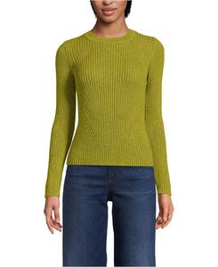 Женский свитер из смесовой хлопковой ткани с меланжевым ребристым вырезом и круглым вырезом Lands' End, Vintage lime green