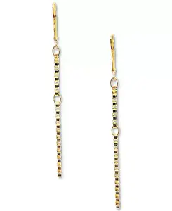 Серьги-Подвески с цепочкой из звеньев коробки золотистого оттенка Minu Jewels, gold