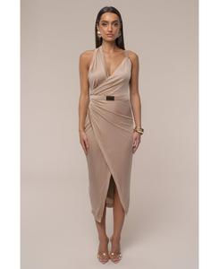 Юбилейное платье-халат с поясом JLUXLABEL, Beige