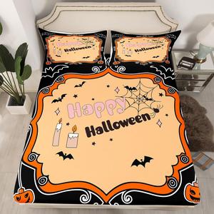 Erosebridal Комплект постельного белья Happy Halloween с принтом тыкв, фонарей и летучих мышей для детей и подростков, Black Yellow