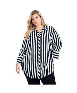 Женская рубашка в линейное удлиненное полосатое плетение AVENUE, Black white