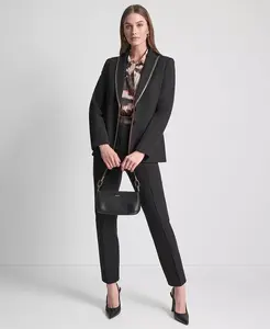 Женская куртка Ponte на двух пуговицах, блузка с длинными рукавами-фонариками и скрытой застежкой, прямые брюки средней посадки со строчкой Dkny, черный