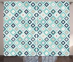 Штора ABAKUHAUS в деревенском стиле, разноцветная, с узором в виде горошка, ромба и ромба, присборенная, с петлями и крючками, 280 x 245 см, бирюзовый цвет Abakuhaus