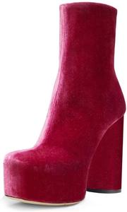 Женские ботильоны на платформе FSJ, закрытый круглый носок, массивный высокий каблук, без застежки, размеры 4-15 US, Red Velvet