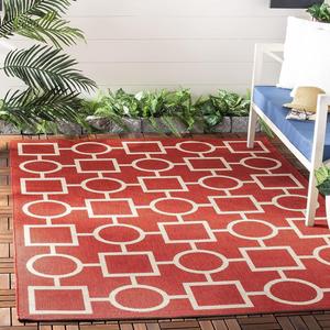 Ковер SAFAVIEH, 239 x 239 см, Washable Rug Outdoor Courtyard Collection - квадратный, Red & Bone, без линьки и легкий в уходе, идеален для патио, заднего двора, прихожей (CY6925-248)