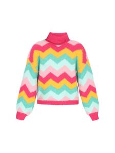 Женский свитер розового цвета с разноцветными вставками IZIA