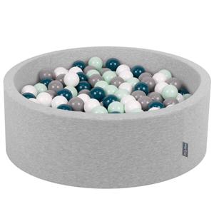 KiddyMoon Сухой круглый бассейн с шариками 7см светло-серый: тёмно-бирюзово-серо-бело-мятный 90х30см/200 шариков Игрушечный пенопластовый бассейн