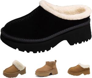 Модные сабо на платформе для женщин, повседневные уличные тапочки с плюшевой подкладкой, удобные наружные нескользящие мюли и сабо Hoaeiewds, Black