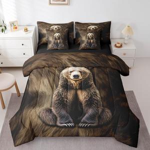 Erosebridal Комплект постельного белья 7Pcs Black Bear с 3D принтом медведя, в стиле джунглей и фермерского дома, черный, Black