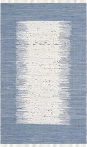 Ковер SAFAVIEH, 122 x 183 см, Montauk Collection, Ivory & Dark Blue, ручной работы, полосатый с бахромой, хлопковый, идеален для помещений с высокой проходимостью: прихожая, гостиная, спальня (MTK711E)