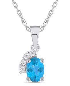 Подвеска-колье с драгоценными камнями и бриллиантами (общий вес 1/20 карата) из белого золота 10 карат (также доступно в желтом золоте 10 карат) Macy's, Blue Topaz