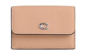 Кошелек-книжка из галечной кожи с монетницей миниатюрный женский серебристый и светло-желтый COACH