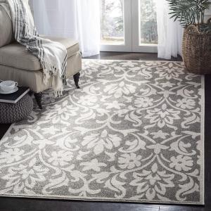 Ковер SAFAVIEH, 77 x 122 см, Amherst Collection, Dark Grey & Beige, цветочный дизайн, не линяет и прост в уходе, идеален для помещений с высокой проходимостью: прихожая, гостиная, спальня (AMT424R)