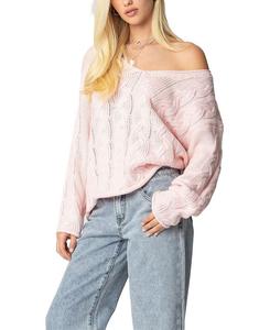 Ингер Объемный Свитер с Косой Вязкой Edikted, розовый