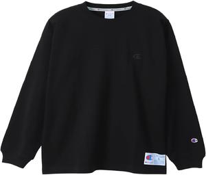Мужская футболка с длинным рукавом Champion, круглый вырез, 100% хлопок, свободный крой, вышивка одного логотипа, спортивный стиль, C3-V414, черный