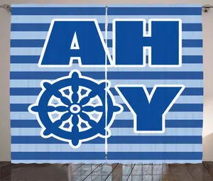 Штора ABAKUHAUS Ах, это мальчик в деревенском стиле, Морское колесо, универсальная ленточная штора для гостиной с петлями и крючками, 280 x 225 см, светло-голубой, белый, синий Abakuhaus