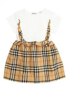 Клетчатое платье с короткими рукавами Burberry Kids, белый