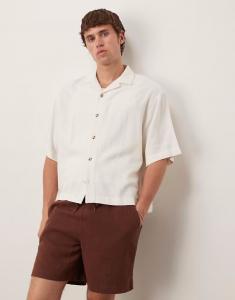 Рубашка свободного кроя из смеси льна и ревере ASOS DESIGN белого цвета