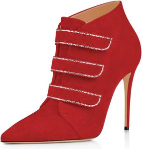 Женские нарядные ботильоны FSJ с заостренным носком, кристаллами и высоким каблуком, с застежкой-липучкой, для вечеринок и выпускного, размер 4-15 US, Red