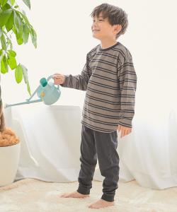 Мягкая полосатая пижама с длинными рукавами из 100% хлопка, домашняя одежда, осень/зима 2025 Devirock, цвет 001-D Greige