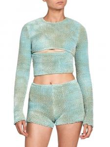 Укороченный топ вафельной вязки с принтом тай-дай Off-White, цвет Light Blue